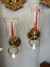 Brass Wall Sconce Candle Holders  W/ Glass Shades, Set Of 2~ Rare Style picture