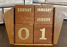 Vintage Wood Calendar Perpetual Block Wood With Gold Paint Made In Sweden Desk picture