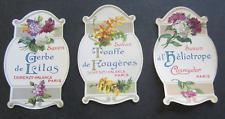 Set of 3 Old Vintage 1920's - French Soap Labels - Heliotrope - Fougeres - Lilas picture