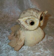 Vintage Handmade Natural Tree Bark White Owl Folk Art Figurine Yellow Glass Eyes picture
