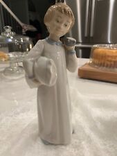 VTG 1980's Lladro NAO OFF TO BED Zaphir Porcelain Figurine Boy Pillow Clock 0596 picture
