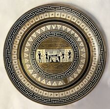 VTG Grecian Metal Plate Etruscan Greek Key Brass 7” Signed Hand Painted picture