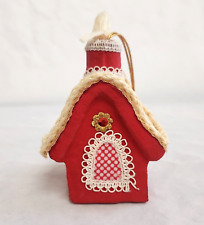 Vintage Mr Christmas Red House Ornament Sequins Cardboard Lace Putz Japan 1969 picture