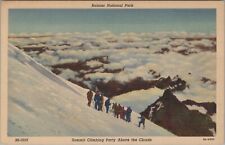 Mt Rainier Park Summit Climbing Party Above Clouds Washington c1940s linen D145 picture