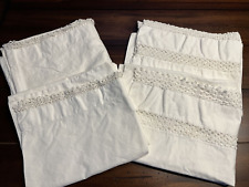 Two Pair (4) White Cotton Pillowcase with crochet trim; Queen Size picture