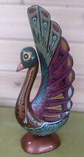 Vintage Hand Painted Folk Art Wooden Peacock Figurine Colorful 10