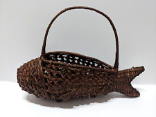 VTG Rattan Wicker Fish Basket Handmade- Rare picture