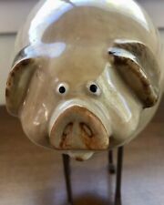 Handcrafted Glazed Ceramic Stoneware Farmhouse Pig - Metal Legs & Tail picture