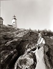 Old Photo Pemaquid Point Light Lighthouse Landmark 1940s 50s Vintage NEGATIVE picture