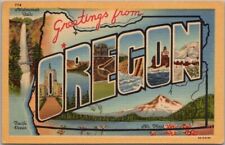 OREGON Large Letter Postcard Mount Hood View / State Map Outline / Linen 1951 picture
