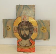 Vintage hand painted icon cross Jesus Christ picture