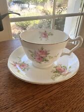 Vintage Crown Staffordshire Teacup & Saucer Pink Roses Made In England picture