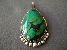 Native American Navajo Green Teal Turquoise Sterling Silver Pear Shaped Pendant picture