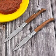 Japanese Folding Pocket Knife Outdoor Camping Wood Handle Steel Blade Wine Screw picture