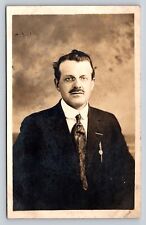 RPPC Man w/Glasses in Suit & Tie AZO 1904-1918 ANTIQUE Postcard 1328 picture