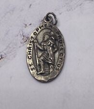VINTAGE STERLING SILVER ST. CHRISTOPHER PROTECT US MEDAL PENDANT picture