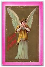 1910 Easter Greetings Holy Angel Praying Embossed Ely Iowa IA Antique Postcard picture