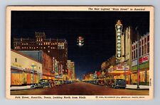 Amarillo TX-Texas, Polk Street At Night, Coca-Cola, Theatre, Vintage Postcard picture