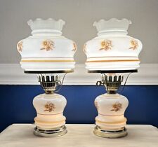 Vintage Pair Floral Hurricane Lamps Gone With The Wind Parlor Table Lamps picture