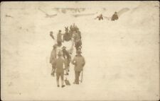 Men w/ Shovels Snow Scene Fort Liscum Alaska AK Cancel Real Photo Postcard picture
