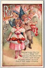 1913 Rally Day Postcard - Children Celebrating w/ Flag - Warsaw NY picture