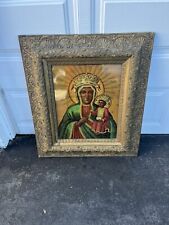 Large Antique Gold Gilt Wood Gesso Picture Frame W Mary & Jesus Religious Print picture