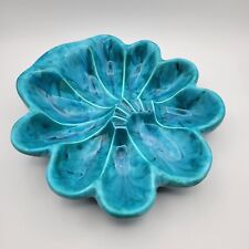 Vintage Ceramic Turquoise Drip Glaze Large Console Bowl Ashtray MCM Style picture