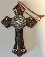 Cross - Wall Hanging Hook on Back - Brown - Detailed - Western Style picture