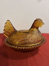 Vintage Indiana Glass Hen on Nest Covered Candy Dish Amber Gold picture