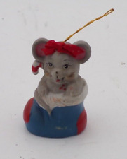 VTG Giftco Mouse in Stocking Christmas Bisque Bell Ornament 3