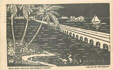 Linoleum Cut Dudley Studio of Arts & Crafts 1942 Florida Key West night highway picture