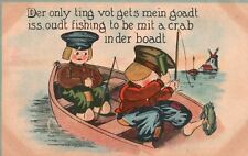 Vintage Postcard 1910's Two Girls Boating Fishing To Be Meet a Crab Comics picture