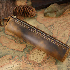 Handmade Cowhide Leather Pen Pouch Zipper Pencil Toiletry WORK TRAVEL Bag Case picture