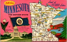Minnesota Hello From Gopher State Map Landmarks Advertising Vintage Postcard picture