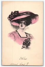 c1910's Pretty Woman Widow Hat Hand Painted Chicago Illinois IL Antique Postcard picture