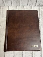 Vintage HILTON HOTEL Vinyl Folder Brown Faux Leather Gold Writing W/Pockets MCM picture