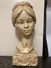 Vintage Woman Lady Head Figurine Statue Bust 12 Inch tall Signed JN 75 On Bottom picture