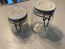 Set Of Two Vintage Glass Canisters With Ceramic Lids picture