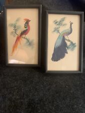 2 Framed Vintage Birds w/Real Feathers Peacock picture