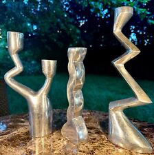 3 Vintage, Modernist, Geometric abstraction metal candle holders. Matthew Hilton picture