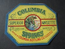 Old c.1910's - COLUMBIA SPRINGS - Anisette - LABEL - Lawrence MASS. picture