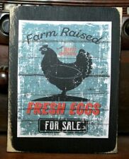 Farm Raised Fresh Eggs Hen Farmhouse Wooden Sign Block Shelf Sitter 3.5X4.5 picture