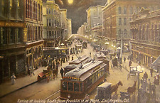 1907, Los Angeles, night, Spring Street, Hollywood Street Car, busy street scene picture