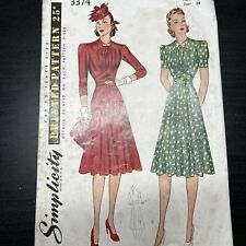 Vintage 1940s Simplicity 3374 Waistline Yoke Dress Sewing Pattern 16 Small CUT picture