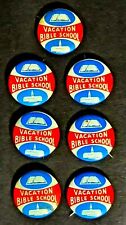 Lot of 7 vintage metal pin bottons Vacation Bible School  church, Christian   picture