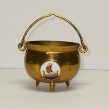 Vintage Peerage Miniature Brass Witches Cauldron - Match Holder NORGE Crest Ship picture