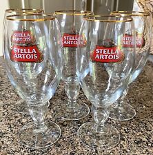 Lot of 5 Stella Artois Glasses Chalice One 40cl Four 33cl Gold Rimmed Goblet picture