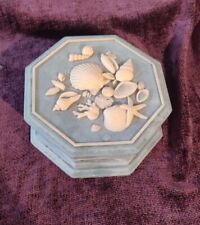 Vintage Blue Soapstone Incolay Sea Shells Octagon Trinket Box By Design Gifts picture