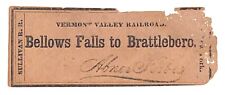 Sullivan / Vermont Valley Railroad Bellows Falls to Brattleboro Ticket c1852-66 picture