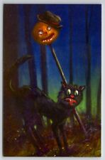 Halloween Matthew Kirscht Wicked Cat JOL on Stick Hand Sketch 24/27 Postcard MK picture